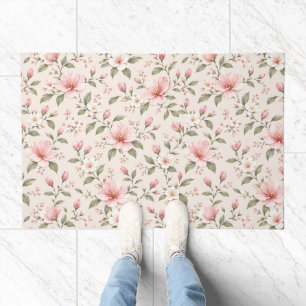 Soft Pink Cherry Blossom Floral Seamless Pattern Doormat