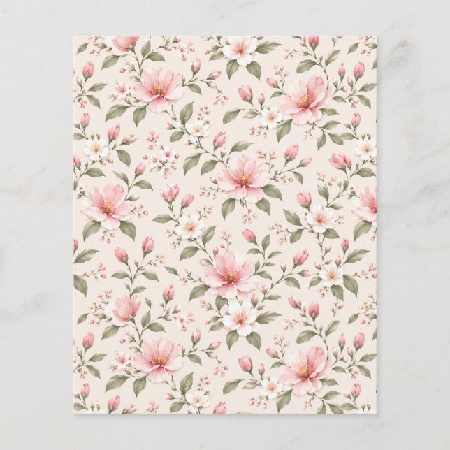 Soft Pink Cherry Blossom Floral Seamless Pattern Flyer (Front)