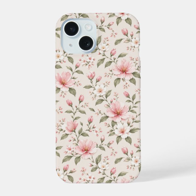 Soft Pink Cherry Blossom Floral Seamless Pattern Iphone Case (Back)