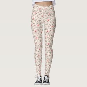 Soft Pink Cherry Blossom Floral Seamless Pattern Leggings
