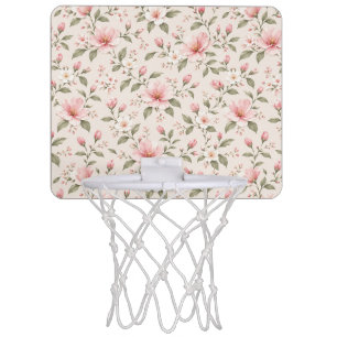 Soft Pink Cherry Blossom Floral Seamless Pattern Mini Basketball Hoop