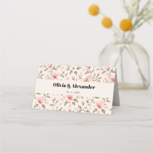Soft Pink Cherry Blossom Floral Seamless Pattern Place Card