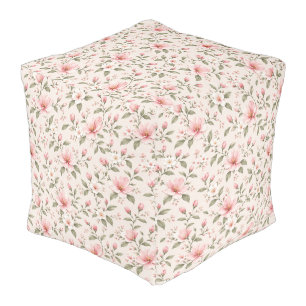 Soft Pink Cherry Blossom Floral Seamless Pattern Pouf
