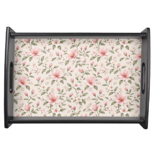 Soft Pink Cherry Blossom Floral Seamless Pattern Serving Tray
