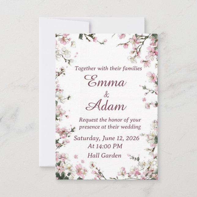 Soft Pink Cherry Blossom Floral Wedding Invitation (Front)