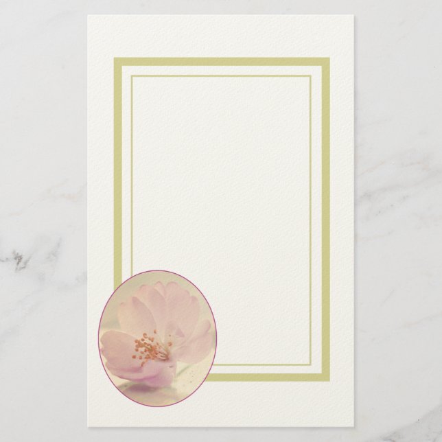 Soft Pink Cherry Blossom Flower Stationery (Front)