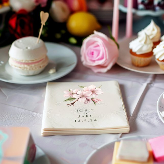 Soft pink cherry blossom flower wedding napkin (Pink cherry blossom flower wedding napkin)