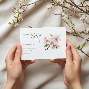 Soft pink cherry blossom flower wedding rsvp card