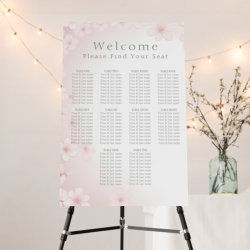 Soft Pink Cherry Blossom Wedding Seating chart Foam Board