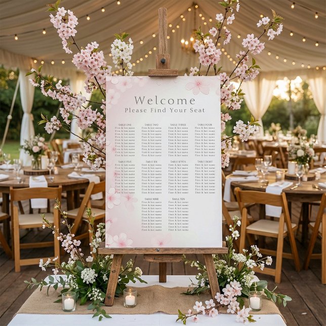 Soft Pink Cherry Blossom Wedding Seating chart Foam Board (Soft Pink Cherry Blossom Wedding Seating chart Foam Board.)