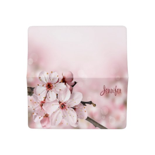 Soft Pink Cherry Tree Flowers Feminine Ladies Checkbook Cover (Open)