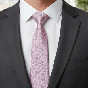 Soft Pink Christmas w/ Elegant Snowflakes Neck Tie