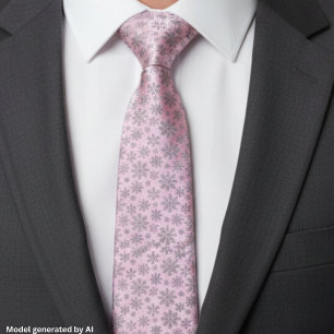 Soft Pink Christmas w/ Elegant Snowflakes Neck Tie