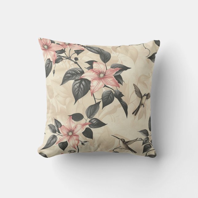 Soft Pink Clematis Blossom Liana Garden Plant Throw Pillow (Front)