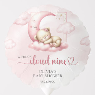 Soft pink cloud nine bear theme baby shower balloon