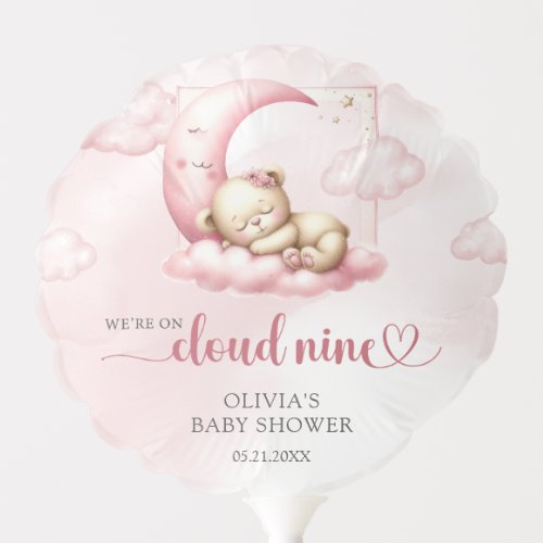 Soft pink cloud nine bear theme baby shower balloon