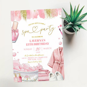 Soft Pink Coquette Spa Mani Pedi Birthday Invitation
