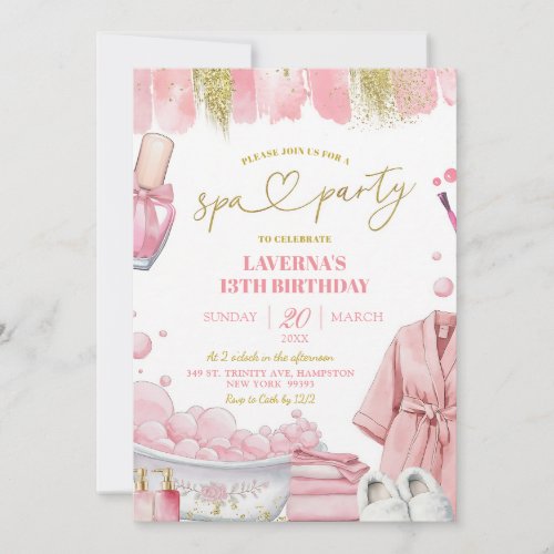 Soft Pink Coquette Spa Mani Pedi Birthday Invitation