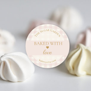 Soft Pink Cream Gingham Baked With Love Bakery Classic Round Sticker