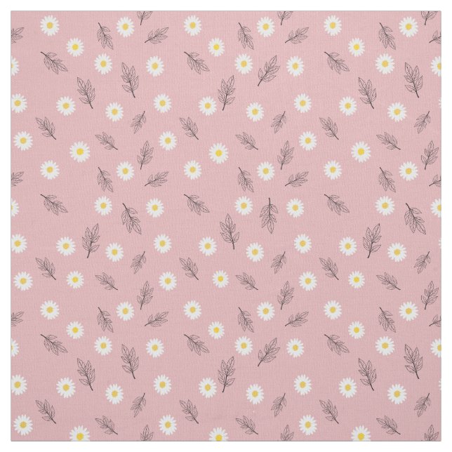Soft Pink Daisy Botanical Pima Cotton Fabric (Swatch)