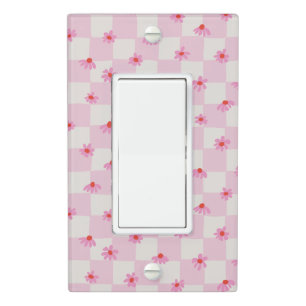 Soft Pink Daisy Checkerboard Floral Pattern Light Switch Cover
