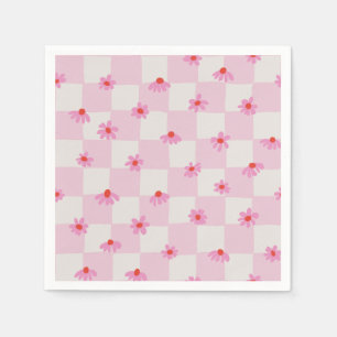 Soft Pink Daisy Checkerboard Floral Pattern Napkins