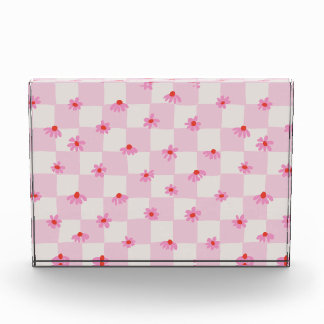 Soft Pink Daisy Checkerboard Floral Pattern Photo Block