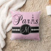 Soft Pink Damask Black Paris Monogram Pillow (Blanket)