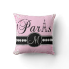 Soft Pink Damask Black Paris Monogram Pillow