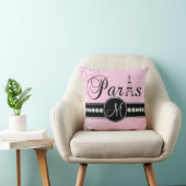 Soft Pink Damask Black Paris Monogram Pillow (Chair)
