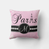 Soft Pink Damask Black Paris Monogram Pillow (Back)