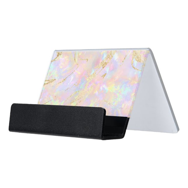 soft pink desk business card holder (Angled Front)