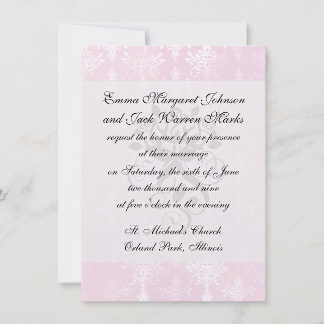 soft pink distressed damask pattern invitation (Front)
