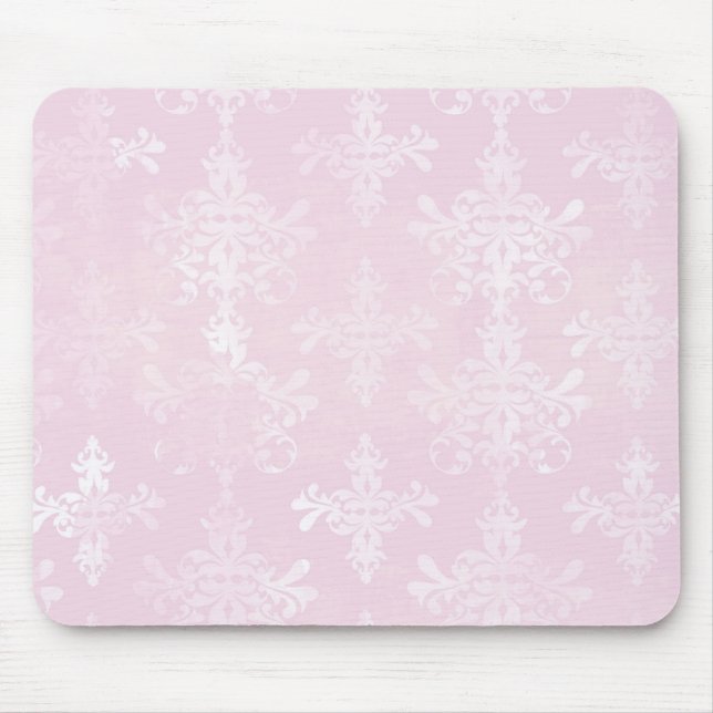 soft pink distressed damask pattern mouse pad (Front)