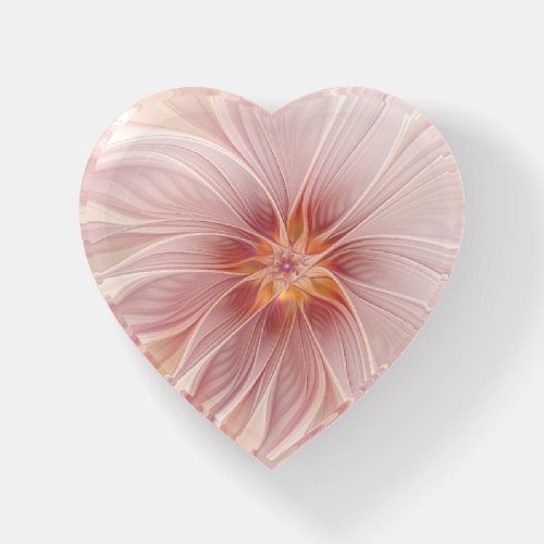 Soft Pink Dream Abstract Fractal Art Flower Heart Paperweight