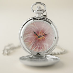 Soft Pink Dream Abstract Fractal Art Flower Name Pocket Watch