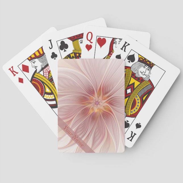 Soft Pink Dream Abstract Fractal Art Flower Name Poker Cards (Back)