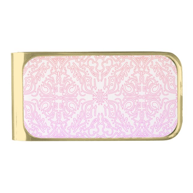 Soft Pink Dream Mandala pattern series Gold Finish Money Clip (Front)