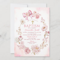 Soft Pink Dusty Rose Floral Cross Girl Baptism