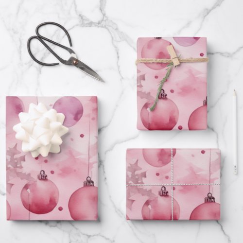 Soft Pink Elegance Christmas Ornaments Wrapping Paper Sheets