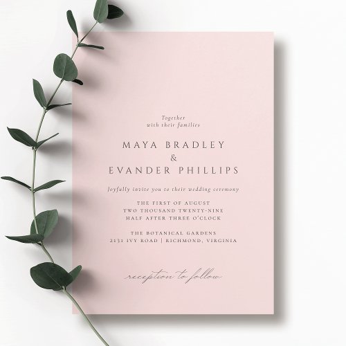 Soft Pink  Elegant Classic Style Blush Wedding Invitation