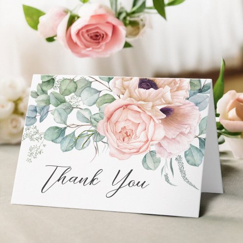 Soft Pink Elegant Watercolor Floral Thank You