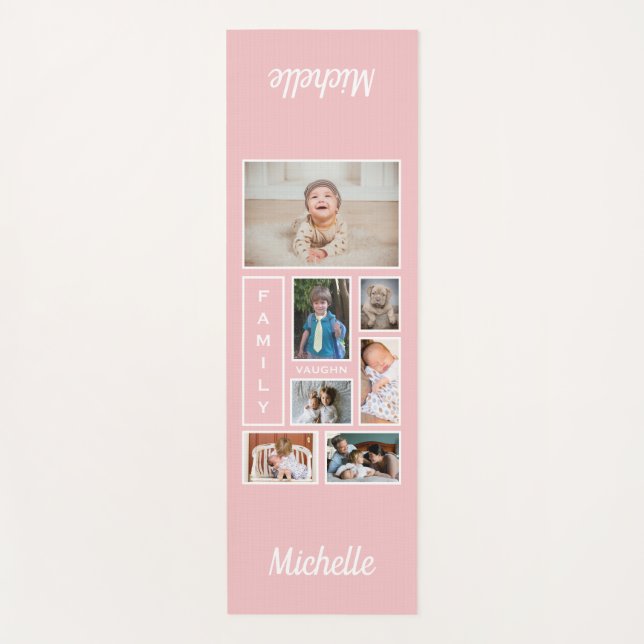 Soft Pink Family Photos Personalized Yoga Mat (Front)