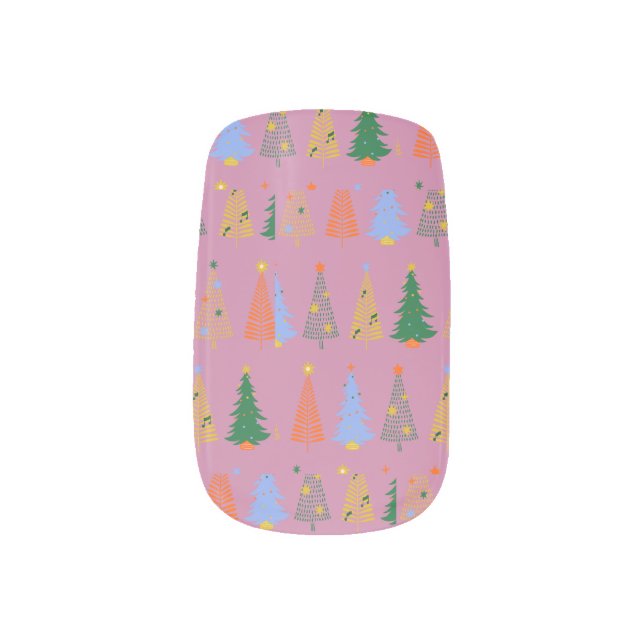 Soft Pink Festive Christmas Trees Holiday Beauty Minx Nail Art (Left Thumb)