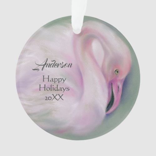 Soft Pink Flamingo Pastel Personalized Holiday Ornament