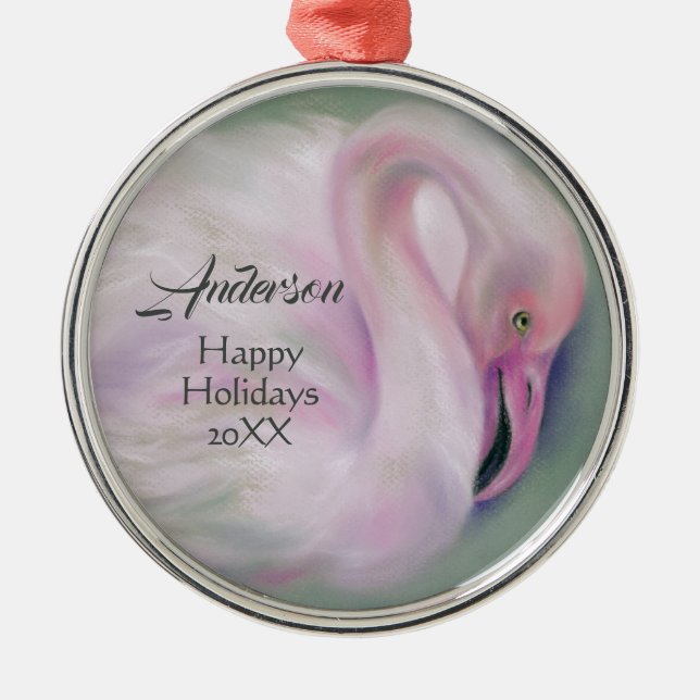 Soft Pink Flamingo Pastel Personalized Metal Ornament (Front)