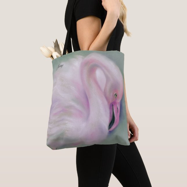 Soft Pink Flamingo Pastel Personalized Tote Bag (Close Up)