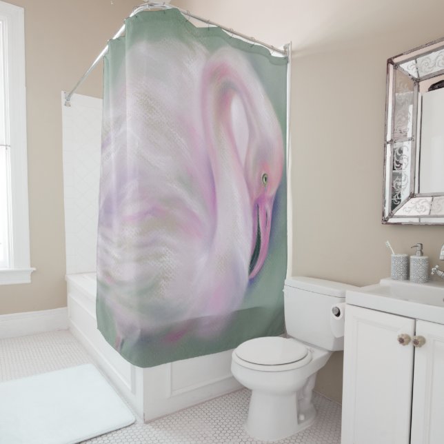 Soft Pink Flamingo Pastel Shower Curtain (In Situ)