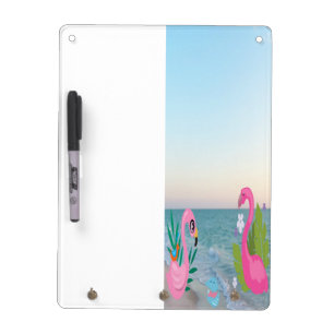 Soft Pink Flamingos with Coastal Tropical Artwork Dry Erase Board