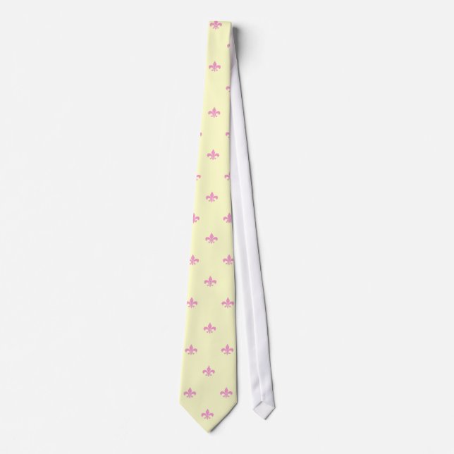 Soft  Pink Fleur de Lis on Yellow Wedding Tie (Front)